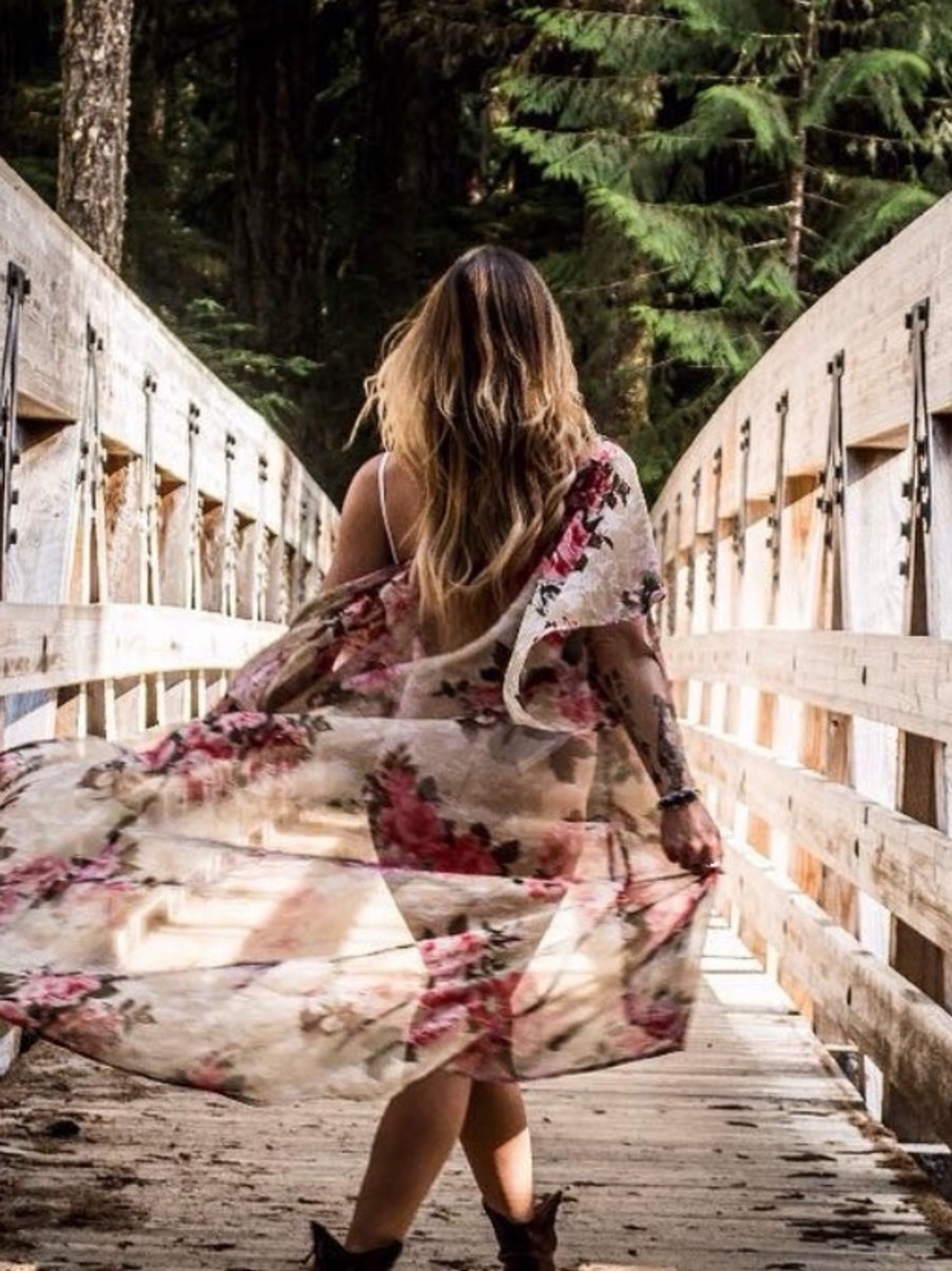 Free People Floral Sheer Kimono in Cream, Pink and Red
